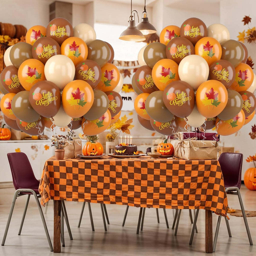 Fall Balloons, 52 PCS Brown Burnt Orange Autumn Balloons with Metallic Gold Confetti Balloon, Brown Sand White Balloon for Thanksgiving Gradution Pumpkin Baby Shower Fall Party Decorations