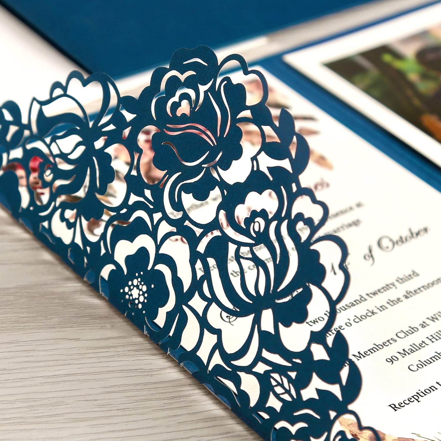 DORIS HOME 50pcs Laser Cut Wedding Invitations with Envelopes Blue, 4.7x7.1 Personalized Invitation Cards for Wedding, Anniversary Invitations with Envelopes