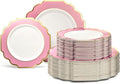 " OCCASIONS " 120 Plates Pack,(60 Guests) Heavyweight Premium Wedding Party Disposable Plastic Plates Set -60 x 10.5'' Dinner + 60 x 8'' Salad/Dessert(Imperial in Light Pink & Gold)