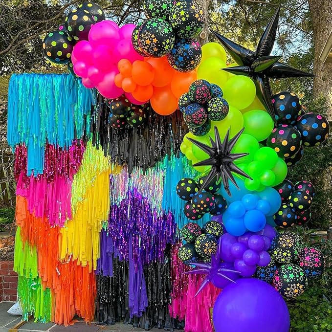 Glow in the Dark Balloon Arch Garland Kit-165Pcs UV Neon Rainbow Luminous Fluorescent Balloons-Let's Glow Birthday Party Back to 80s 90s Disco Rock Roll Party Decorations