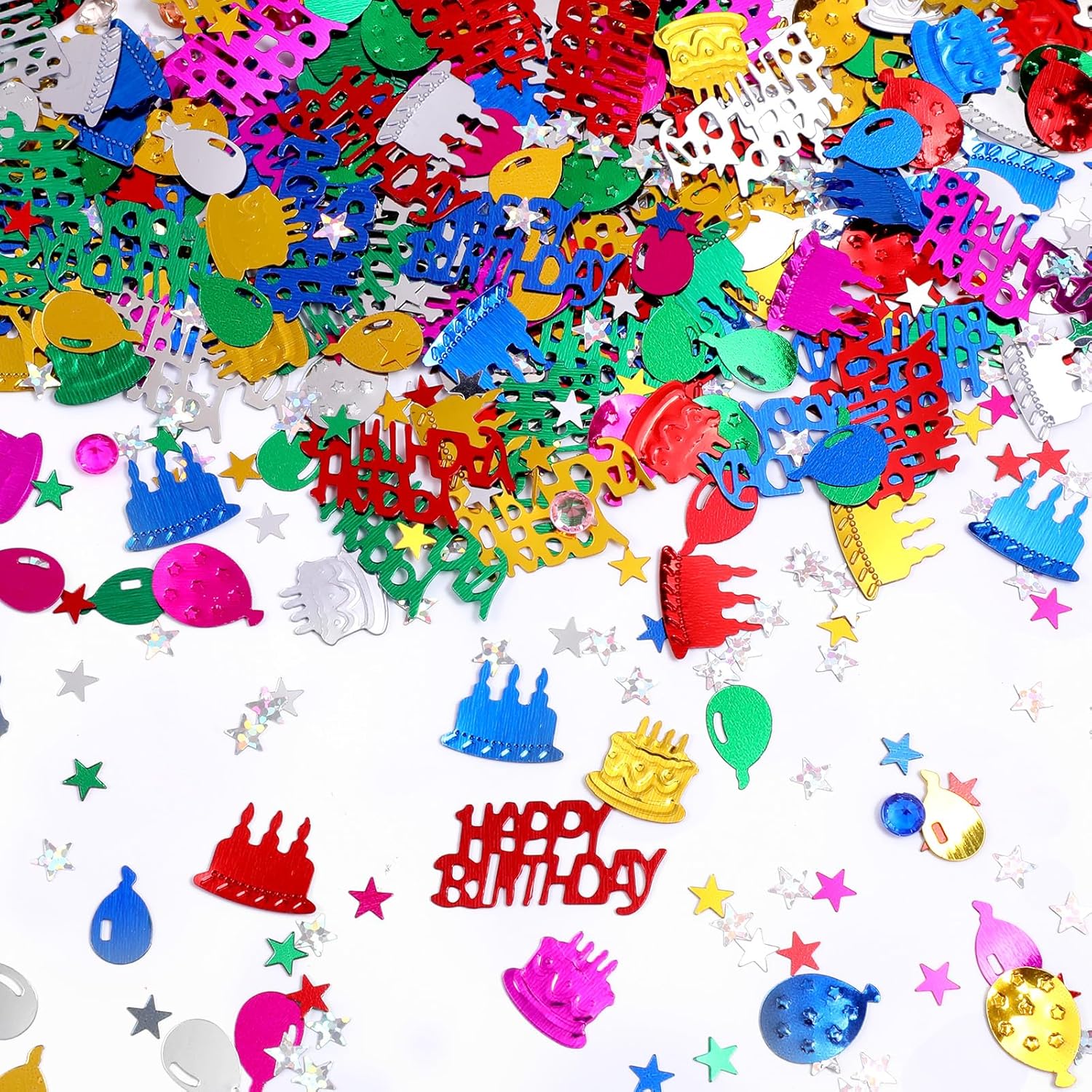 Happy Birthday Confetti Glitter Metallic Foil Table Confetti Multicolor Birthday Cake Balloon Sprinkles Table Centerpiece for Baby Shower Party Decorations DIY Arts and Crafting