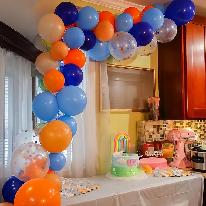 Blue and Orange Balloon Garland Arch Kit, Klein Navy Light Blue Teal Orange White Metallic Under the Sea Balloon Arch Kit for Boys Space Ocean Basketball Birthday Graduation Party Decorations Supplies