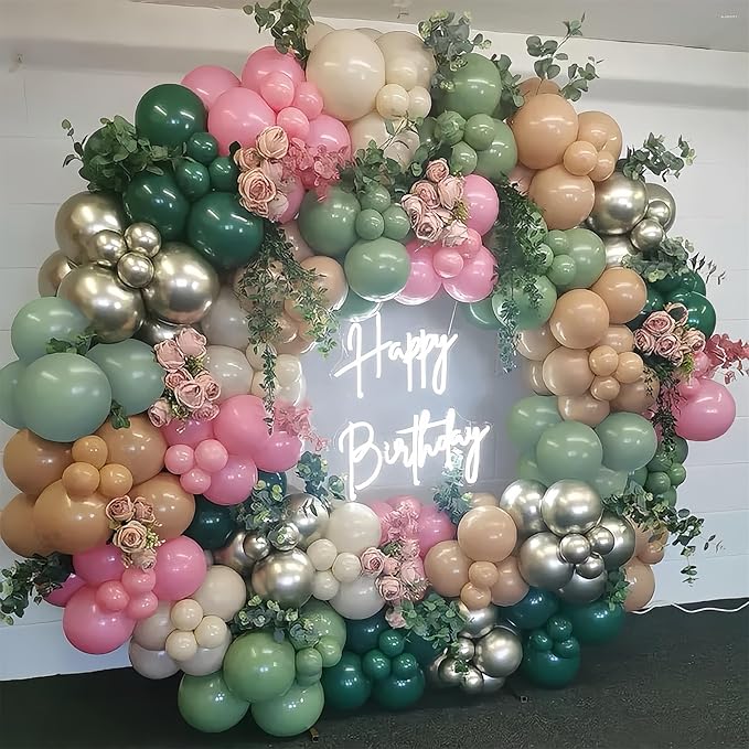 128Pcs Sage Green and Pink Balloon Arch Kit, Pink Green Gold Latex Baby in Bloom Balloon Garland Kit for Girls Floral Fairy Baby Shower Woodland Garden Tea Birthday Camp Bachelorette Party Decorations