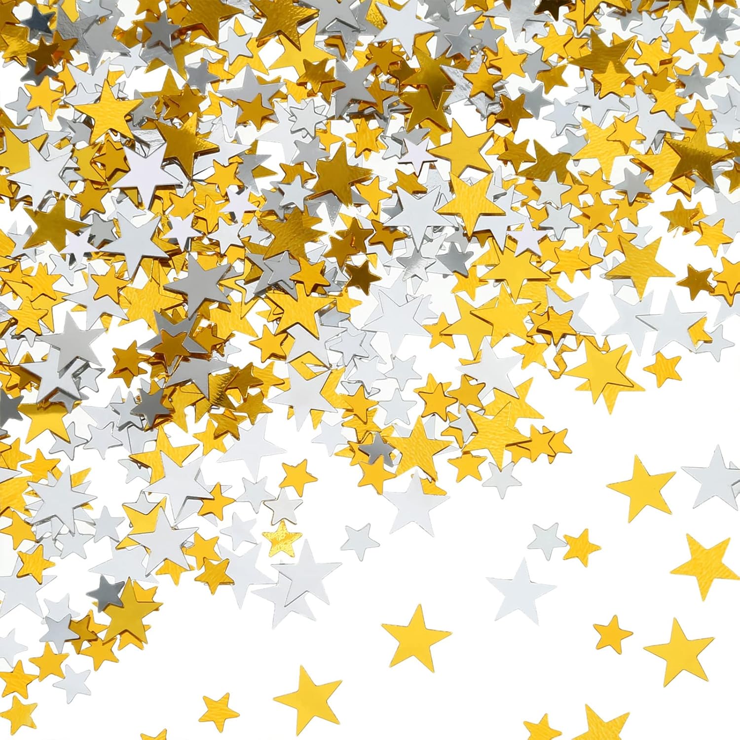 Hestya 60g Star Confetti Glitter Table Confetti Metallic Foil Stars for Party Wedding Festival Decorations(Gold Silver 60g,10mm and 6mm)