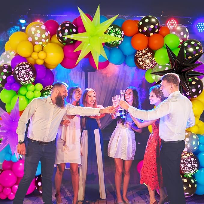 Bonropin 190pcs Neon Balloon Arch Garland Kit - Neon Balloons for Glow Party, Back to 80s 90s Disco Birthday Party Decorations, Fiesta, Let's Glow Party, Rock Roll Party Supplies
