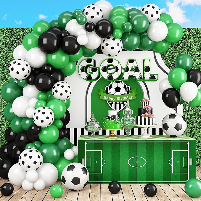 Football Balloons Garland Arch Kit, Green Black Balloons Arch Kit Soccer Dark Green and Black Latex Balloons Arch for Boys Men Birthday Baby Shower Soccer Match Party Decoration