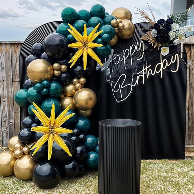 Dark Green and Black Balloon Arch Kit with Explosion Star Balloons, 123pcs Emerald Green and Confetti Gold Balloon Garland for Birthday Anniversary Bachelorette Grad Wedding New Year Party Decoration