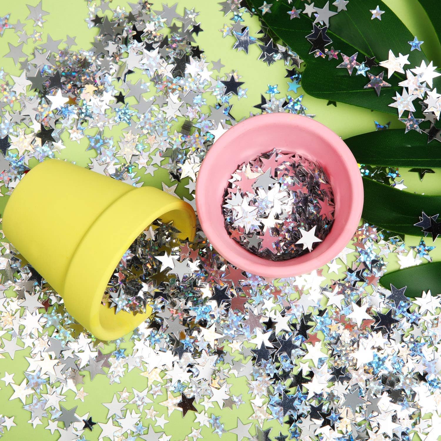 Hestya 60g Star Confetti Glitter Table Confetti Metallic Foil Stars for Party Wedding Festival Decorations(Silver Set,10mm and 6mm)