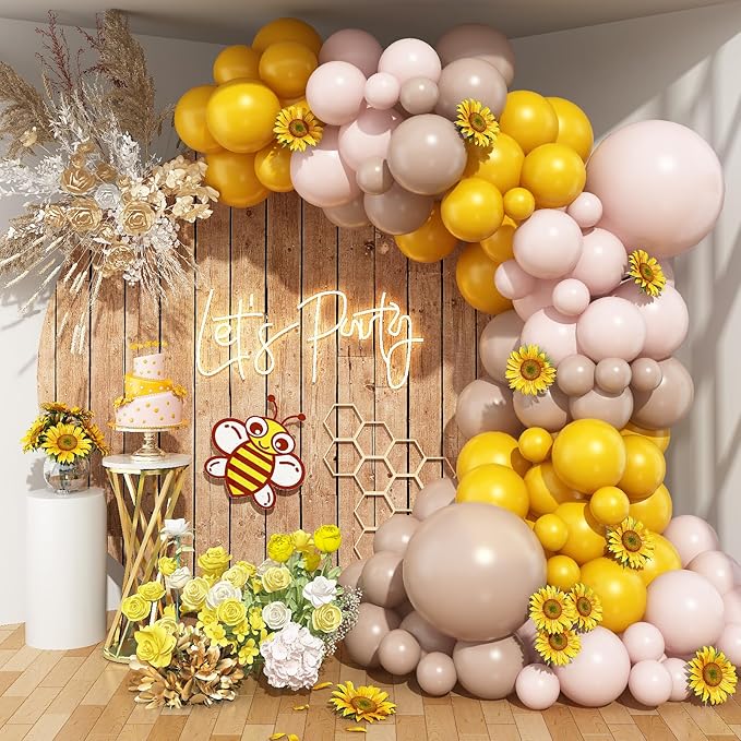 Mustard Yellow and Beige Balloon Garland Kit, Pastel Yellow Cream White Sand Nude Tan Neutral Sunflower Boho Balloon Arch Kit for Girls Women Fall Bee Thanksgiving Birthday Party Decorations Supplies