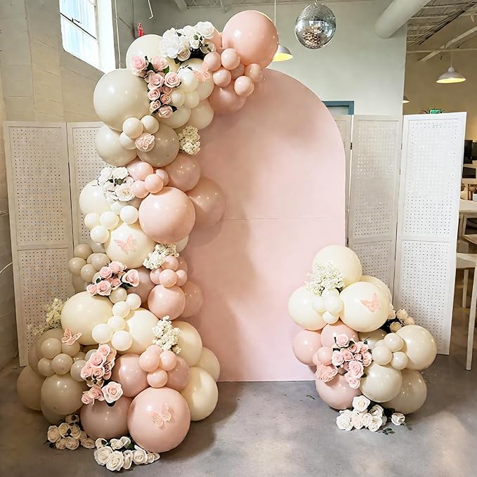 Neutral Balloons Arch Kit, 122Pcs Macaron Pink Nude Ivory White Matte Balloons for Girls Boho Dusty Pink Birthday Bridal Wedding Engagement Party Anniversary Decorations