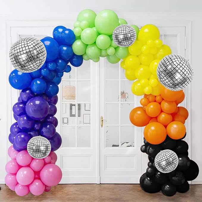 168PCS Rainbow Balloon Arch Garland Kit Neon Balloons 5 10 12 18 Inch Colorful Balloons Disco for Birthday Anniversary Dark Party Back to 80s 90s Disco Party Decorations Supplies