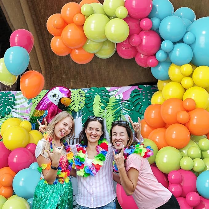 Rainbow Neon Balloon Arch Kit, Colorful Balloons Arch Hot Pink Fruit Green Teal Orange Yellow Assorted Color Latex Balloons Kit for Summer Pool Tropical Theme Carnival Kids Birthday Party Decorations