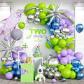 117PCS Purple Green Balloon Garland Kit, Space Birthday Decorations Lime Green Purple Metallic Blue Silver Balloons with Star Balloon Arch for Kids Boys Monster Toy Theme Baby Showr Party Decor