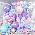 Mermaid Balloon Garland Arch Set, Purple Teal Blue Pink Clear Latex Balloons with 22'' 4D Iridescent Round Foil Balloons, Seashell Foil Balloon for Kids Birthdays Under the Sea Party Pack of 126