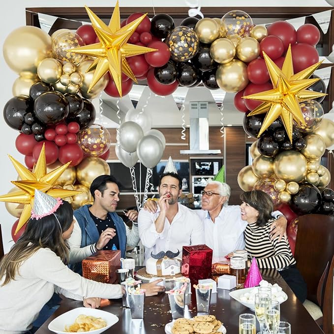 DBKL Burgundy Balloon Arch Garland Kit with Burgundy Black Metallic Gold Confetti Balloons for Class of 2025 Birthday Graduation Party Decorations