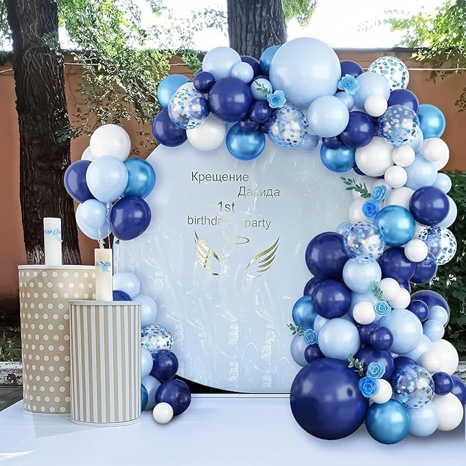 Blue Balloons Arch Kit, Navy Blue and White Balloon Arch Garland Kit with Chrome blue Baby Light Blues Confetti Balloons, Different Size blues Balloon for Baby Shower Wedding Birthday Party Decoration