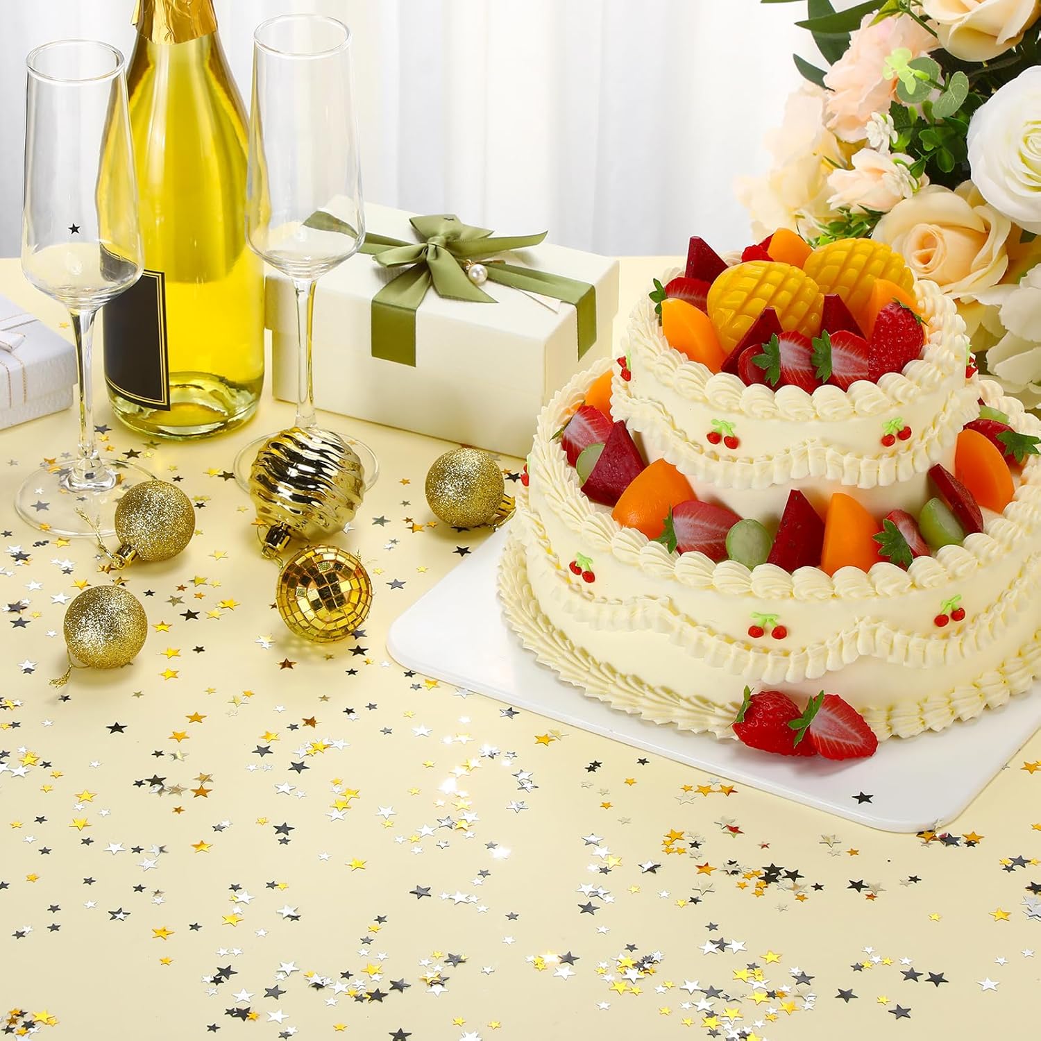 Hestya 60g Star Confetti Glitter Table Confetti Metallic Foil Stars for Party Wedding Festival Decorations(Silver Gold Black,10mm and 6mm)