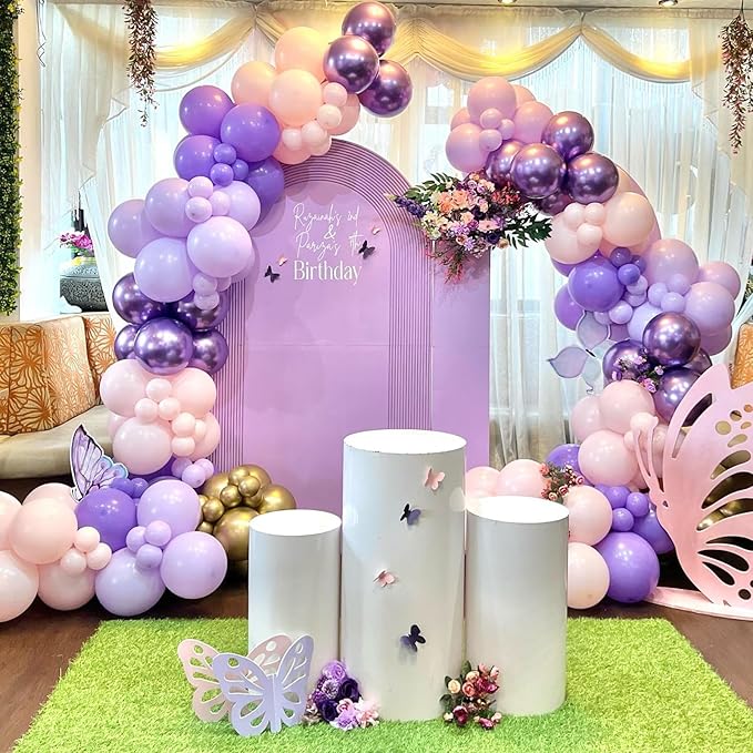 Purple Pink Balloons Garland Arch Kit, 109Pcs Butterfly Pink Balloons Garland Kit 18/10/5 Inch Light Pink Latex Balloons with 3D Butterfly Sticker for Girl Women Birthday Baby Shower