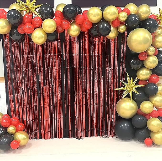 Casino Theme Balloon Arch Kit, 104 Pcs Red Black and Gold Metallic Latex Balloon Garland Kit with Dice Crown Explosion Star for Women Men Casino Night Las Vegas Birthday Graduation Party Decorations