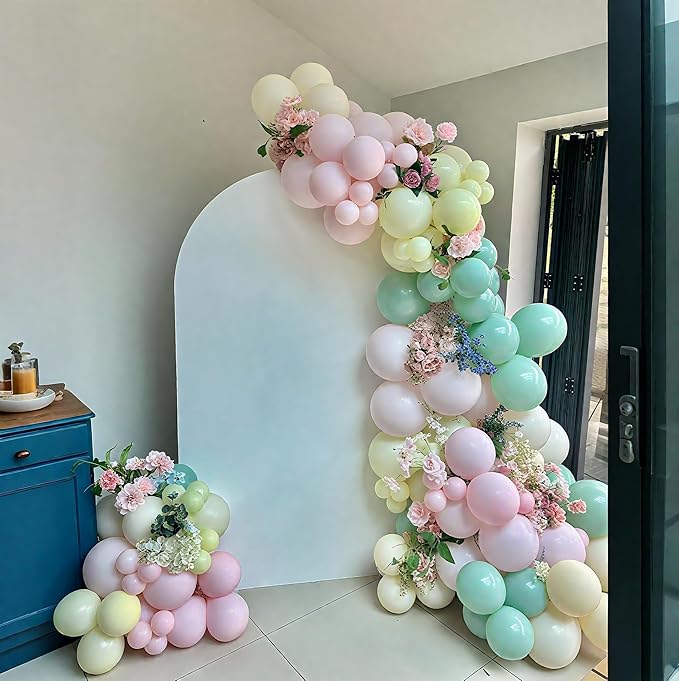 Pink and Green Balloon Arch Kit, 122Pcs Dusty Green Macaron Pink Yellow Matte Balloons for Girls Flower Birthday Bridal Wedding Engagement Floral Baby Shower Anniversary Tea Party Decorations