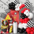 Racing Car Balloons Arch Garland Kit, Red and Black White Checkered Foil Balloons Garland Kit, Wheels Balloon for Boys Birthday Baby Shower Race Car Theme Party Decorations Supplies