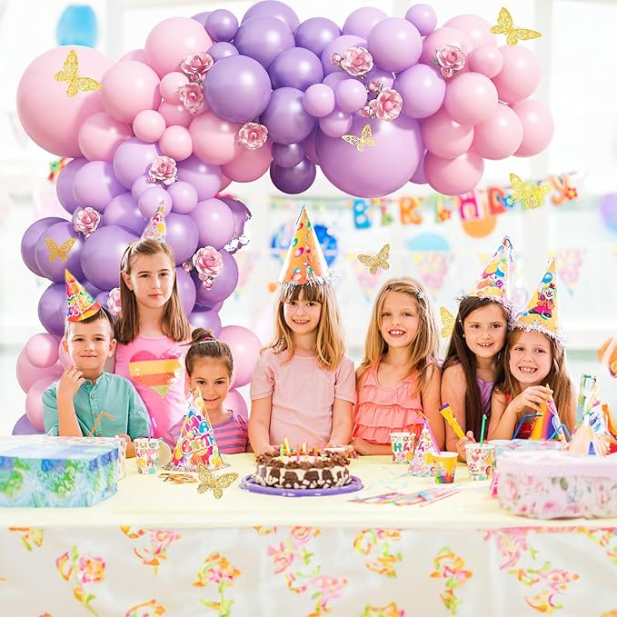 Purple Pink Balloons Garland Arch Kit, 109Pcs Butterfly Pink Balloons Garland Kit 18/10/5 Inch Light Pink Latex Balloons with 3D Butterfly Sticker for Girl Women Birthday Baby Shower