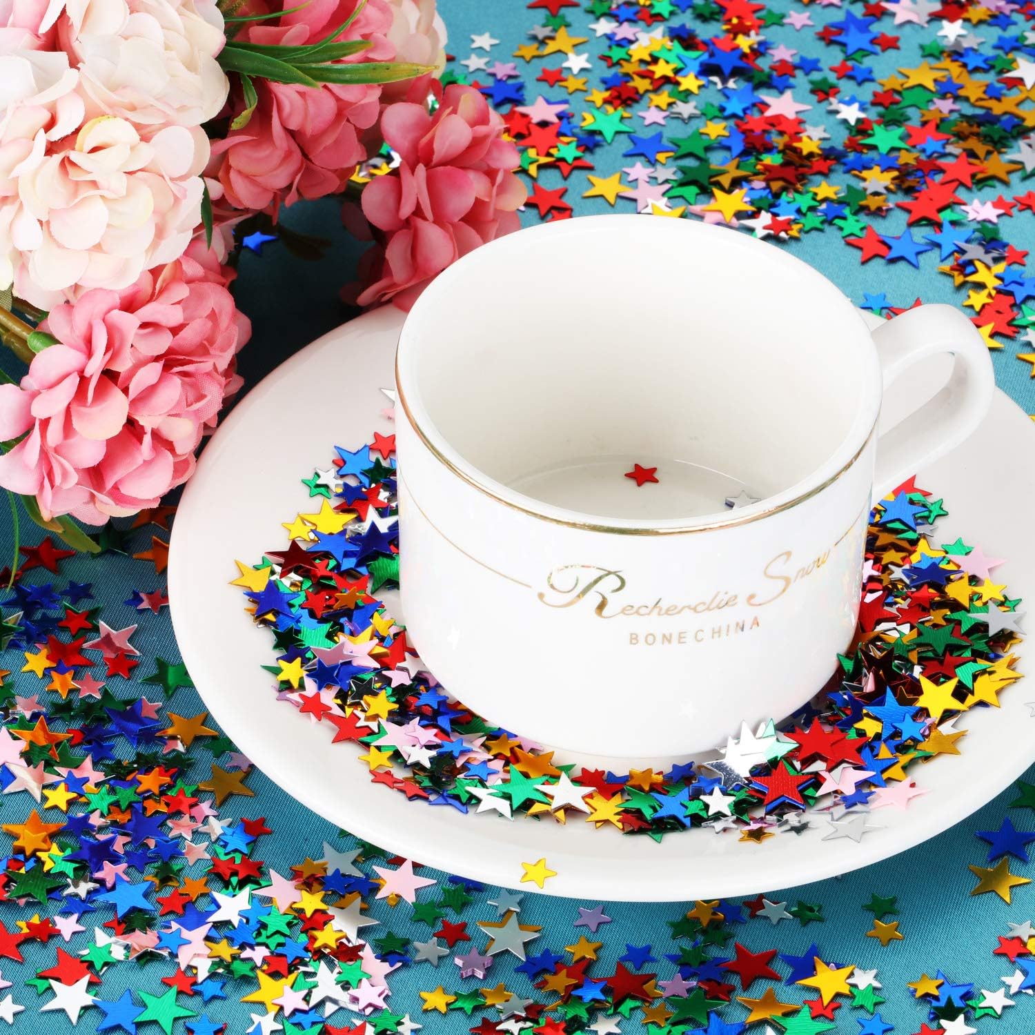 Hestya 60g Star Confetti Glitter Table Confetti Metallic Foil Stars for Party Wedding Festival Decorations(Multicolor,10mm and 6mm)