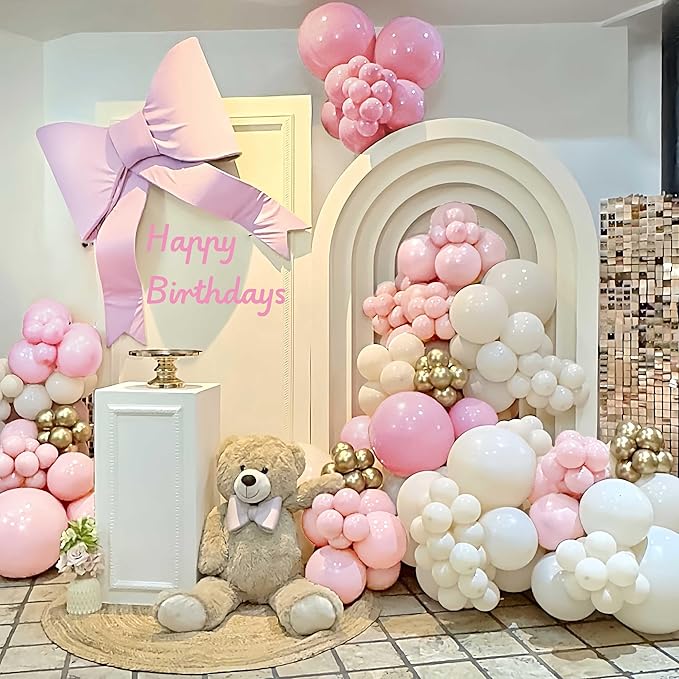 Pink White Balloon Arch Kit, Double Stuffed Pastel Pink Ivory White Balloon Garland, Baby Pink Cream White Balloons with 3pcs 18Inch Clear Balloons for Girls Birthday Baby Shower Party Decorations