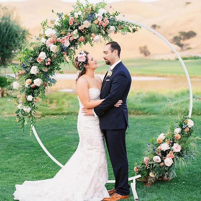 7.2ft Round Backdrop Stand, Stable Balloon Arch Stand, Metal Wedding Arch Backdrop Stand Circle Backdrop Stand Frame for Wedding, Birthday Party, Baby Shower Decoration (White)
