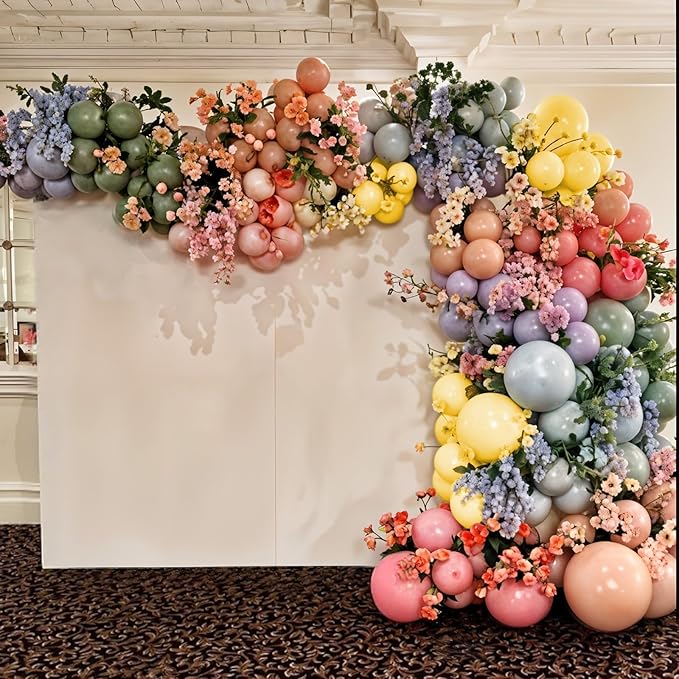 Flower Balloon Arch Kit, 122Pcs Hot Pink Pastel Blue Dusty Green Macaron Orange Lavender Purple Yellow Matte Balloons for Girls Easter Floral-themed Party Boho Baby Shower Wedding Birthday Decorations