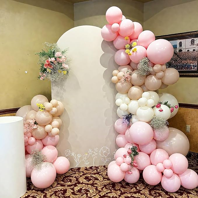 Neutral Balloons Arch Kit, 122Pcs Macaron Pink Nude Ivory White Matte Balloons for Girls Boho Dusty Pink Birthday Bridal Wedding Engagement Party Anniversary Decorations