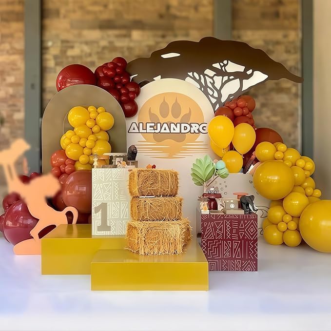 129PCS Fall Color Theme Balloon Arch Kit, Burgundy Red Maroon Burnt Orange Mustard Yellow Beige Autumn Balloon Garland for Thanksgiving Safari Birthday Harvest Baby Shower Wildlife Party Decorations