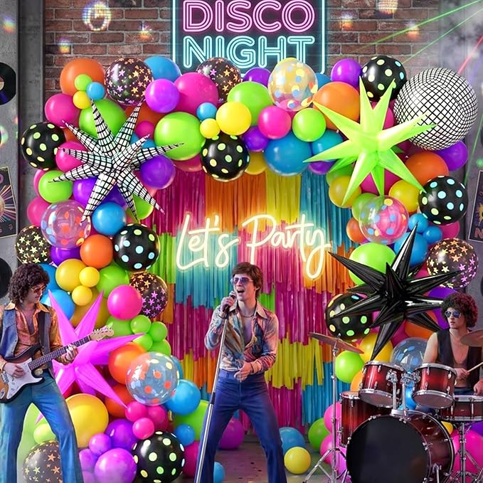 Neon Balloons Arch Garland Kit with Yellow Hot Pink Lime Green Orange Blue Neon Balloons for Back to 80s 90s Disco Birthday Party Decorations, Let's Glow Party, Rock Roll Party Supplies