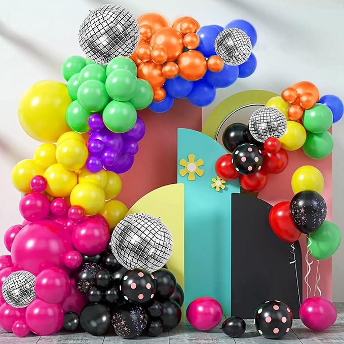 168PCS Rainbow Balloon Arch Garland Kit Neon Balloons 5 10 12 18 Inch Colorful Balloons Disco for Birthday Anniversary Dark Party Back to 80s 90s Disco Party Decorations Supplies