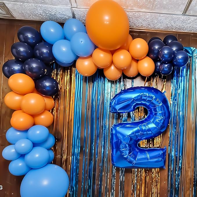 Blue and Orange Balloon Arch Kit, Navy blue and orange Balloon Garland Kit, Blue and Orange Party Balloons for Boys Birthday Graduation Class of 2025 Themed Party Decorations