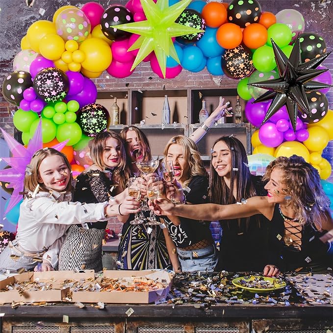 Bonropin 190pcs Neon Balloon Arch Garland Kit - Neon Balloons for Glow Party, Back to 80s 90s Disco Birthday Party Decorations, Fiesta, Let's Glow Party, Rock Roll Party Supplies