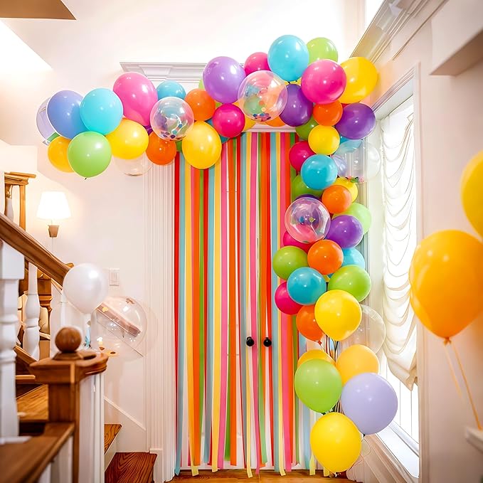 Multicolor Neon Balloon Arch Garland Kit, Assorted Color Blue Purple Orange Green Pink Green Gold Rainbow Balloon Garland, Colorful Balloon Arch Kit for Kids Carnival Summer Birthday Party Decorations