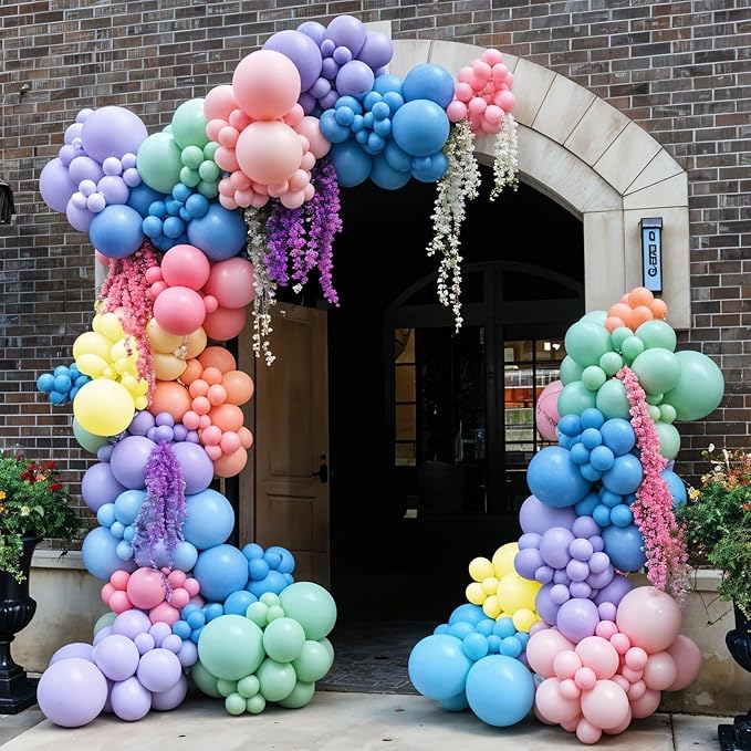 Flower Balloon Arch Kit, 122Pcs Hot Pink Pastel Blue Dusty Green Macaron Orange Lavender Purple Yellow Matte Balloons for Girls Easter Floral-themed Party Boho Baby Shower Wedding Birthday Decorations