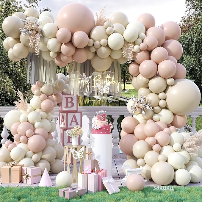 Dusty Pink Balloon Arch Kit, 122Pcs Dusty Pink Ivory Sand White Matte Balloons for Girls Boho Birthday Bridal Wedding Engagement Neutral Baby Shower Anniversary Party Decorations