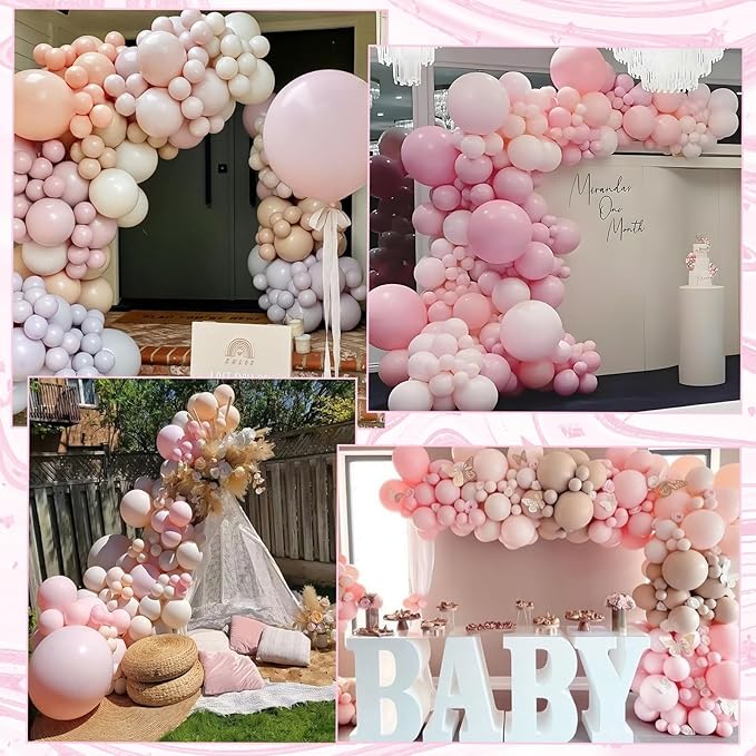 Pink White Balloon Arch Kit, Double Stuffed Pastel Pink Ivory White Balloon Garland, Baby Pink Cream White Balloons with 3pcs 18Inch Clear Balloons for Girls Birthday Baby Shower Party Decorations