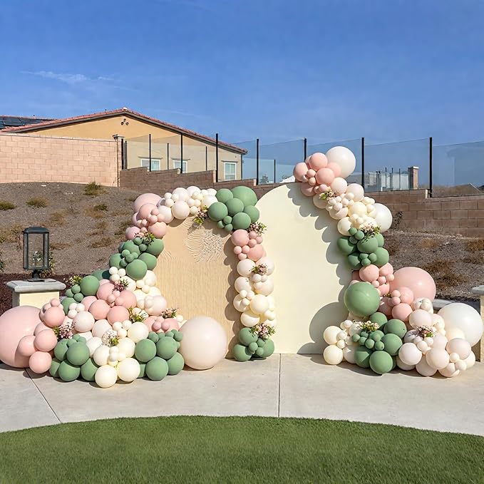 Pink and Green Balloon Arch Garland Kit, 122Pcs Ivory Sand White Dusty Pink Sage Green Spring Balloons for Women Girl Boho Bridal Wedding Baby Shower Engagement Birthday Party Decorations