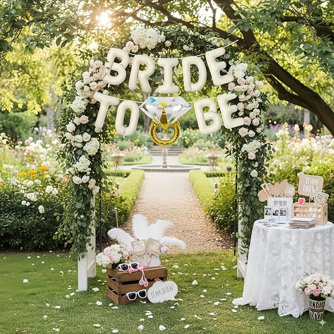 Beige Bachelorette Party Decorations, Cream White Sand Bride To Be Bridal Shower Letter Balloons Banner with Diamond Ring Mylar Foil Balloon for Engagement Wedding Photo Booth Hen Room Party Decor