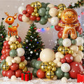 Christmas Balloon Arch Kit, Green Retro Pink Orange Sage Green Metallic Gold Balloons with Santa Candy Lollipop Foil Balloons for Christmas Party Xmas Eve New Year Holiday Party Decorations