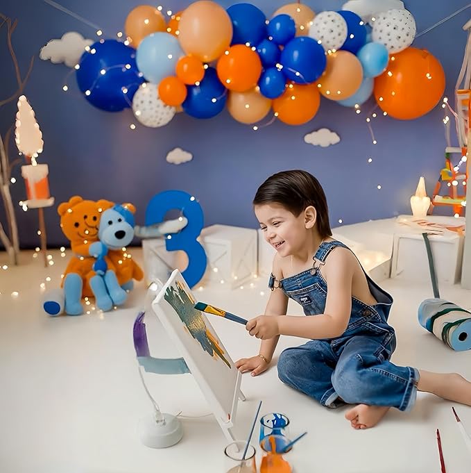 Blue and Orange Balloon Garland Arch Kit, Klein Navy Light Blue Teal Orange White Metallic Under the Sea Balloon Arch Kit for Boys Space Ocean Basketball Birthday Graduation Party Decorations Supplies