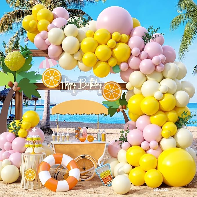 Pink and Yellow Balloon Arch Kit, 122Pcs Macaron Pink Yellow Light Matte Balloons for Girls Wedding Bridal Baby Shower Engagement Anniversary Birthday Decorations