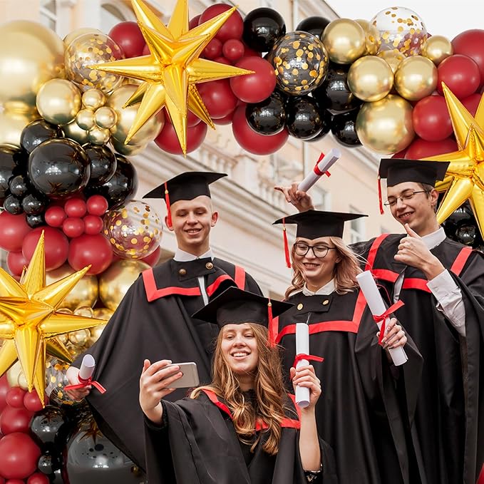 DBKL Burgundy Balloon Arch Garland Kit with Burgundy Black Metallic Gold Confetti Balloons for Class of 2025 Birthday Graduation Party Decorations