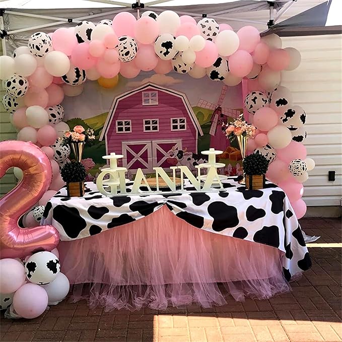 Cow Theme Balloon Arch Garland Kit, Pastel Pearl Pink Gold White Cow Print Latex Balloons Cowgirl First Rodeo Balloon Arch Kit for Girls 1st Rodeo Farm Birthday Baby Shower Party Decorations Supplies