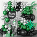 Black and Green Silver Balloon Arch Kit with Explosion Star Balloons, 105pcs Emerald Forst Green and Chrome Metallic Silver Balloons Garland for Wedding Birthday Football Graduation Party Decorations