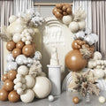White Sand Balloons Arch Kit, Sand White Khaki Brown Neutral Balloon Garland with Metallic Chrome Silver Beige Balloons for Boho Wedding Baby Bridal Shower Engagement Anniversary Birthday Decorations