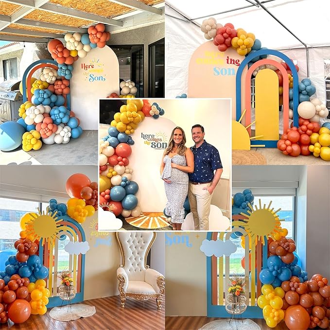 Here Comes the Son Balloon Arch Kit, 128pcs Retro Blue and Yellow Balloons Garland kit, Slate Blue and Beige Balloon for kids Baby Shower Gender Reveal Birthday Boho Anniversary Party Decoration